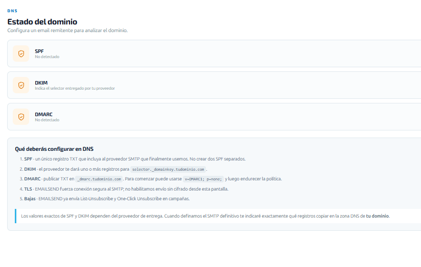 Configuración de entregabilidad EMAILSEND